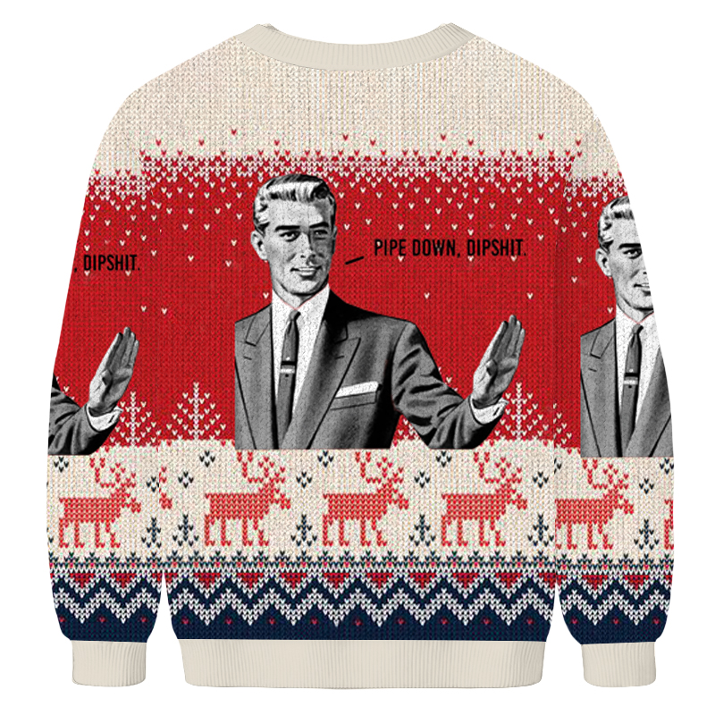 Baddiecat Pipe Down Dipshit Christmas Ugly Sweatshirt