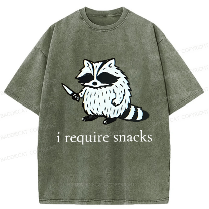 Baddiecat Raccoon I Require Snacks Washed T-shirt