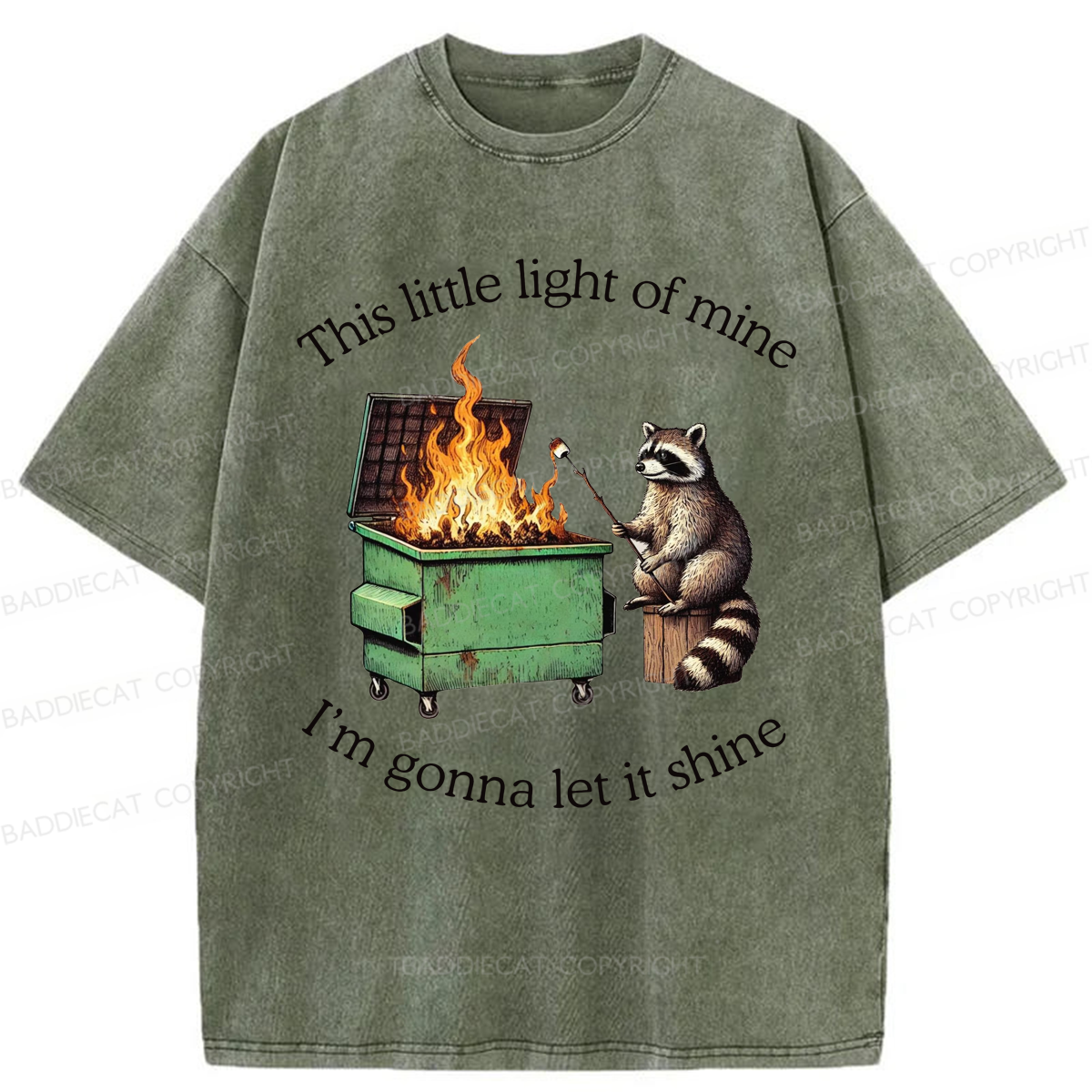 Baddiecat Shinning Bright Funny Raccoon Washed T-shirt