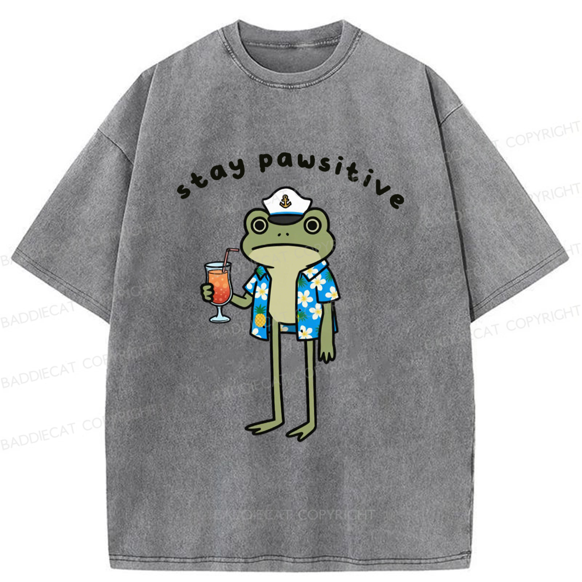Baddiecat Optimistic Frog Washed T-shirt