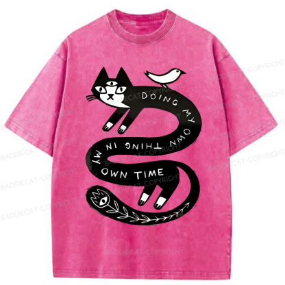 Baddiecat Doing My Own Thing Weird Cat Washed T-shirt