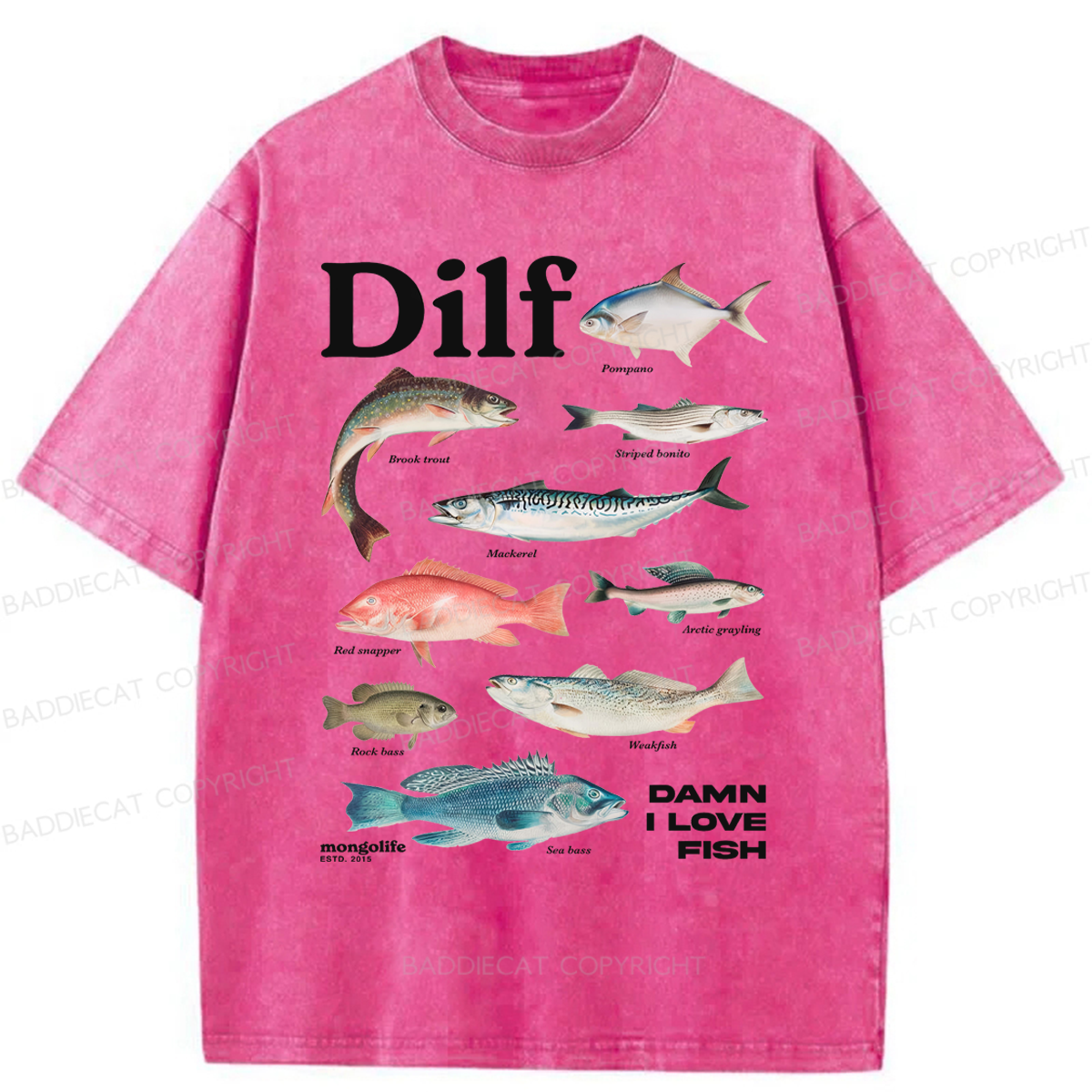 Baddiecat Damn I Love Fish Washed T-shirt