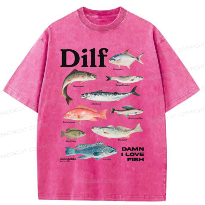 Baddiecat Damn I Love Fish Washed T-shirt