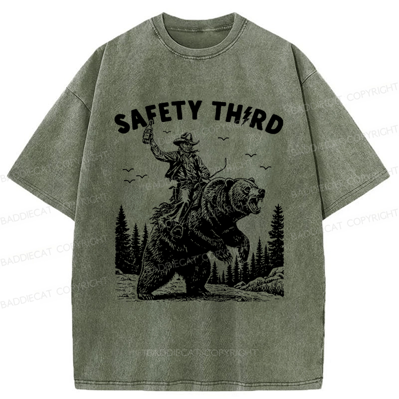 Baddiecat Safety Third Shirt Funny Washed T-shirt