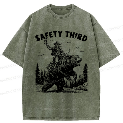 Baddiecat Safety Third Shirt Funny Washed T-shirt