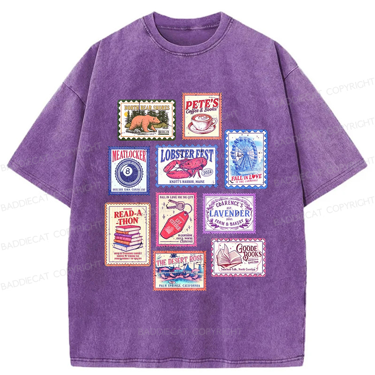 Baddiecat Emily Henry Books Stamp Washed T-shirt