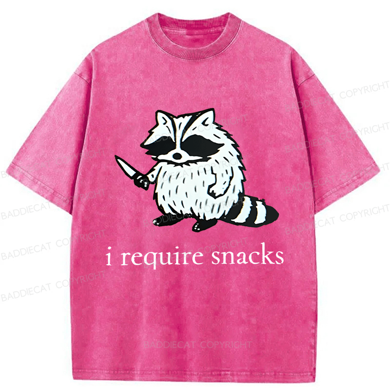 Baddiecat Raccoon I Require Snacks Washed T-shirt