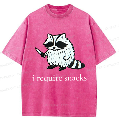 Baddiecat Raccoon I Require Snacks Washed T-shirt
