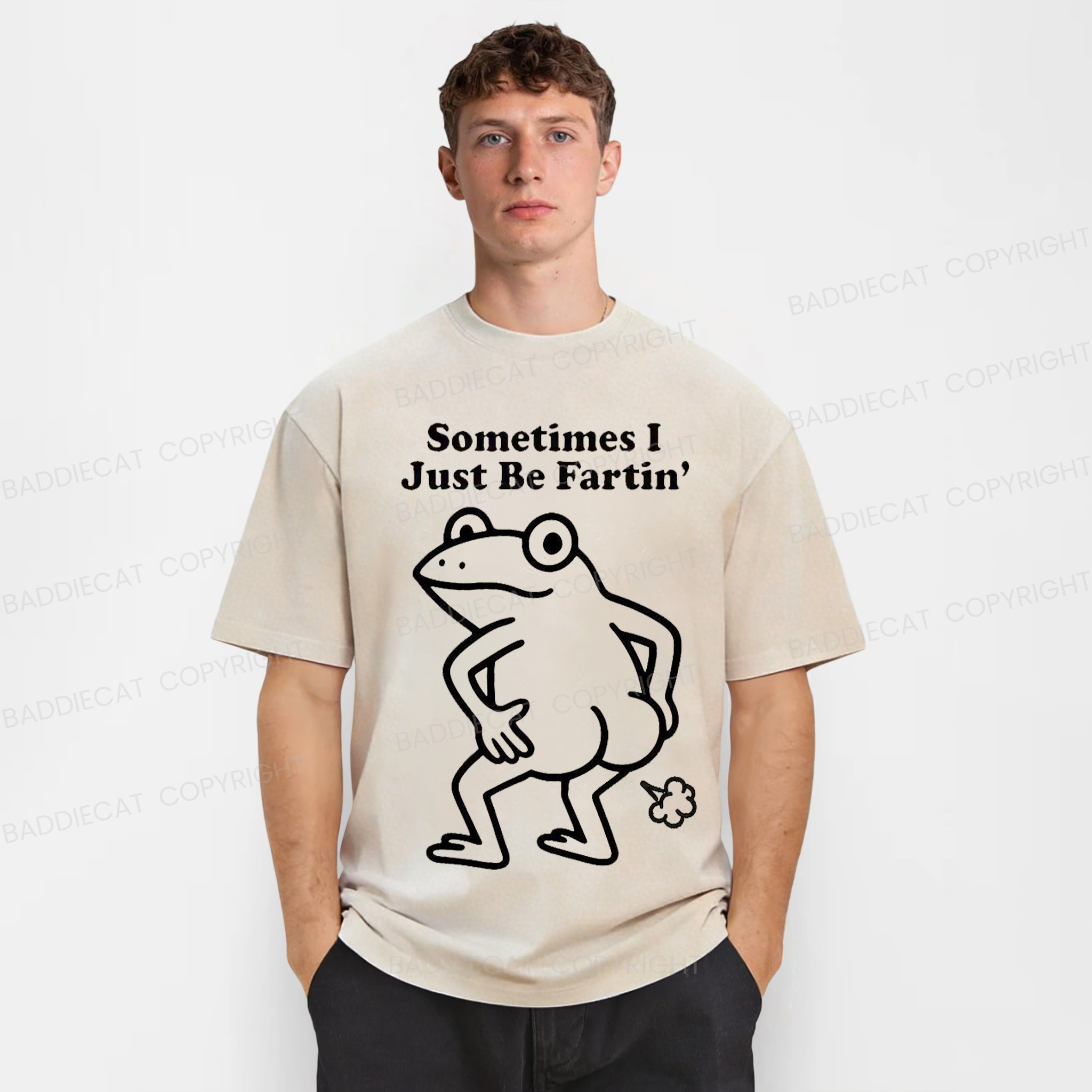Baddiecat Farting Frog Washed T-shirt