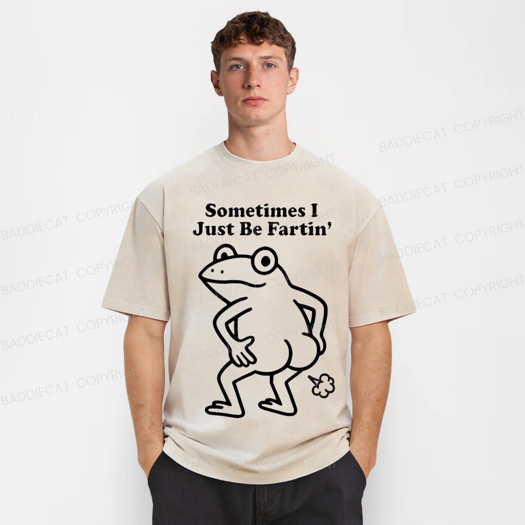 Baddiecat Farting Frog Washed T-shirt