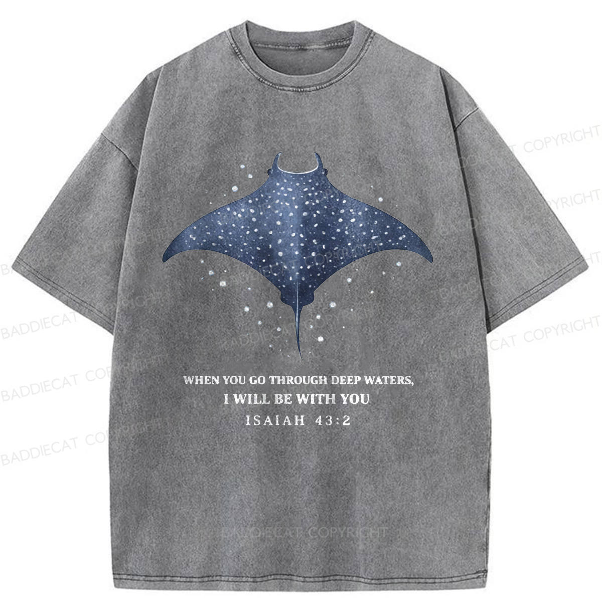 Baddiecat Isaiah 43.2 Bible Verse Christian Washed T-shirt