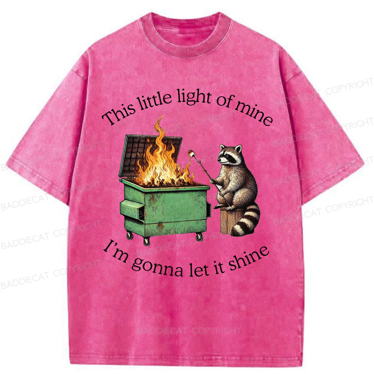 Baddiecat Shinning Bright Funny Raccoon Washed T-shirt