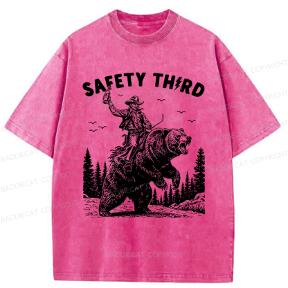 Baddiecat Safety Third Shirt Funny Washed T-shirt