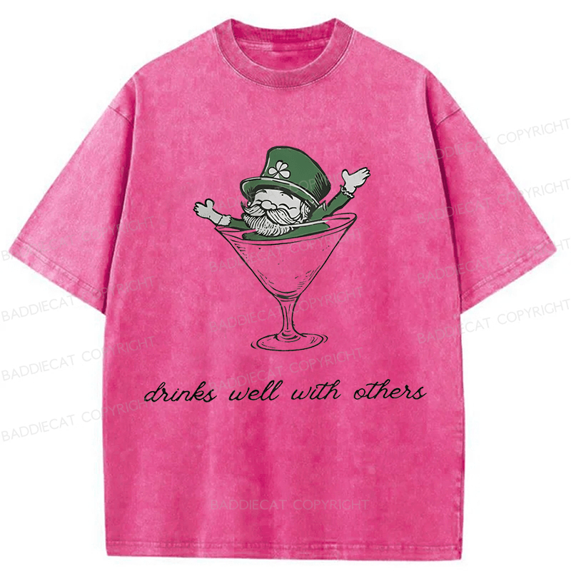 Baddiecat Leprechaun Martini Cocktail St Patrick's Day Washed T-shirt
