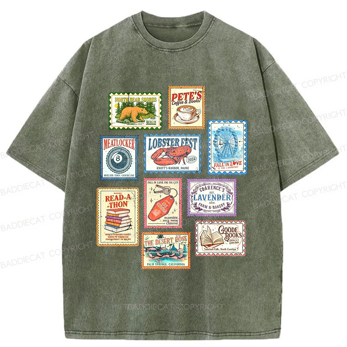 Baddiecat Emily Henry Books Stamp Washed T-shirt