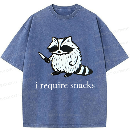 Baddiecat Raccoon I Require Snacks Washed T-shirt