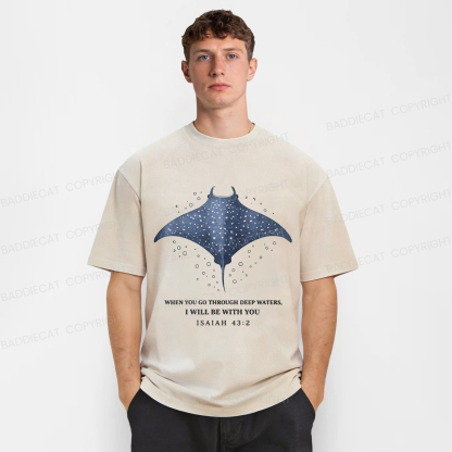 Baddiecat Isaiah 43.2 Bible Verse Christian Washed T-shirt