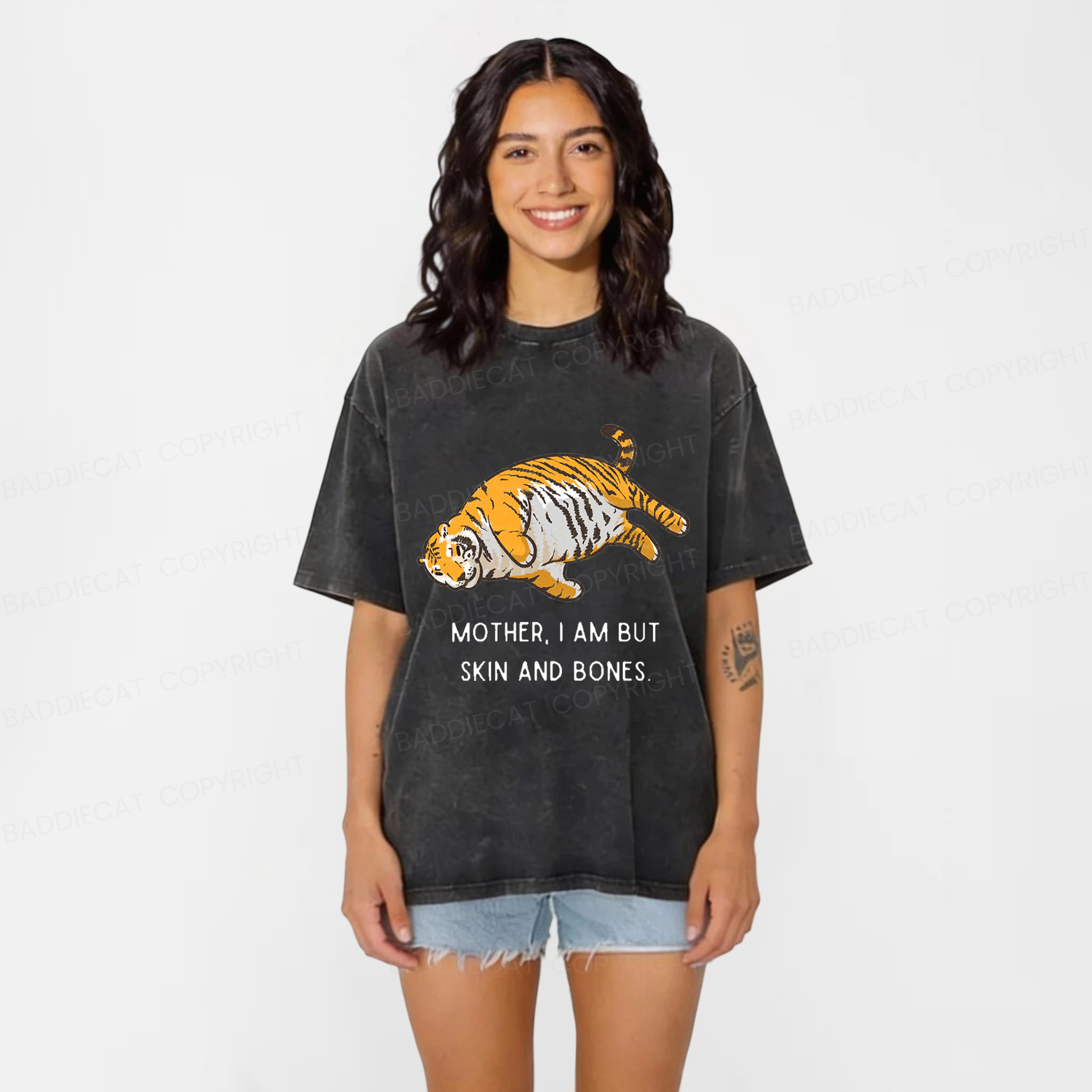 Baddiecat Overweight Tiger And Its Doting Owner Washed T-shirt