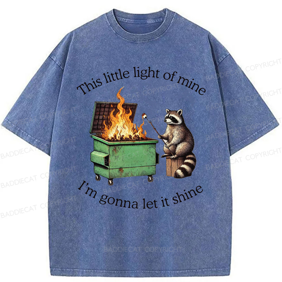 Baddiecat Shinning Bright Funny Raccoon Washed T-shirt