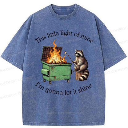 Baddiecat Shinning Bright Funny Raccoon Washed T-shirt