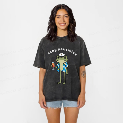 Baddiecat Optimistic Frog Washed T-shirt