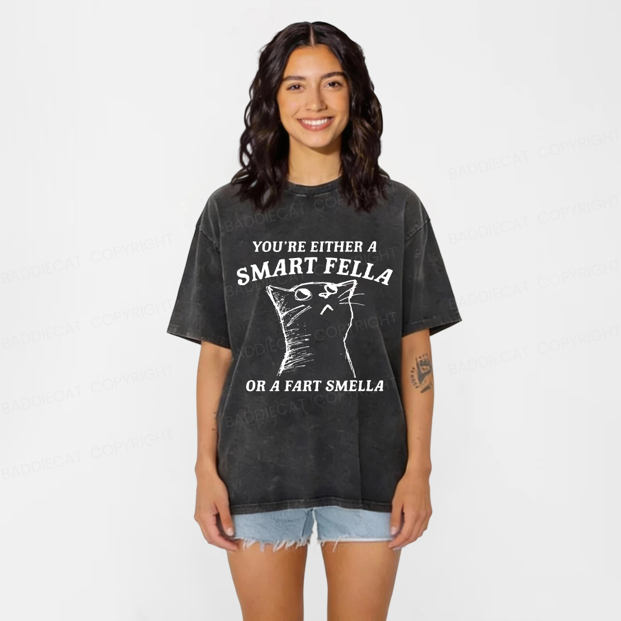 Baddiecat Disdain Cats Washed T-shirt