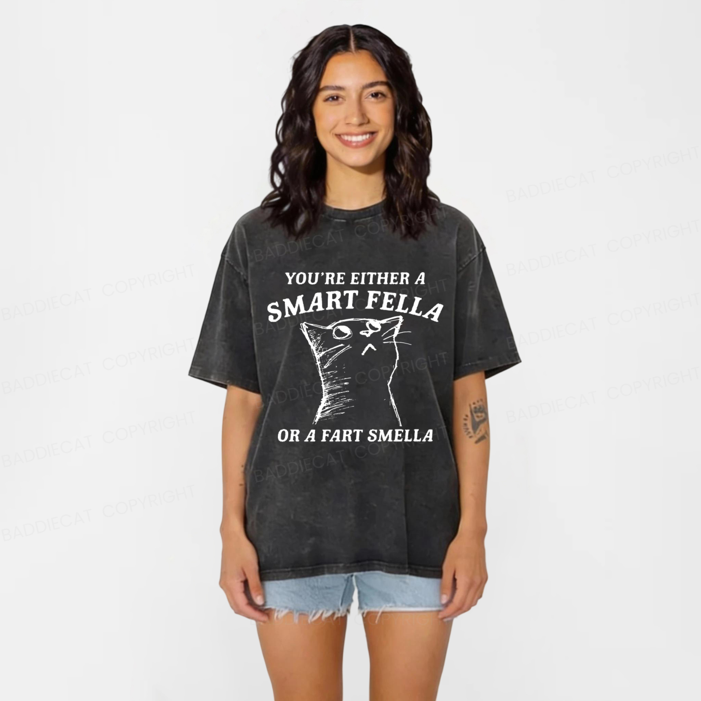 Baddiecat Disdain Cats Washed T-shirt