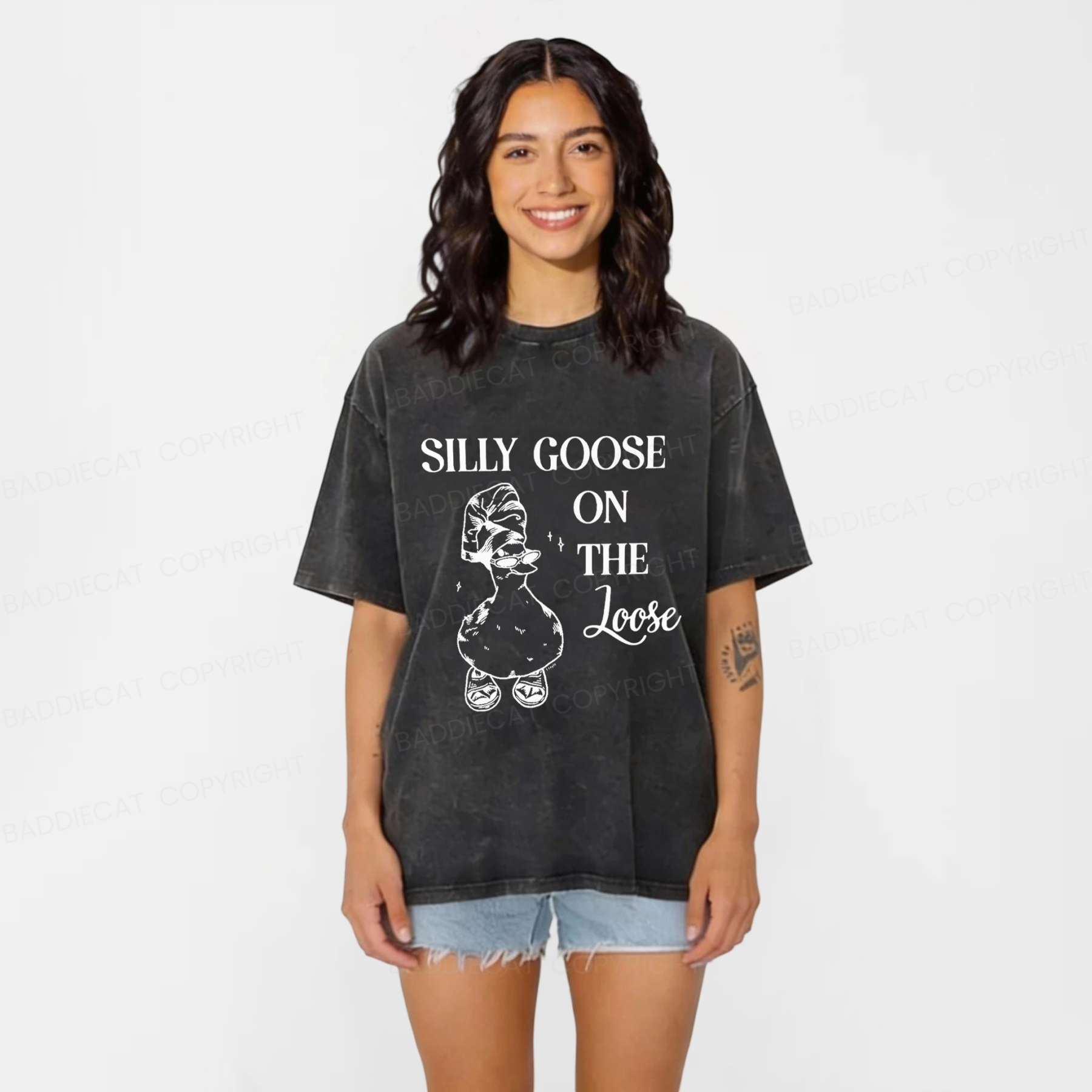 Baddiecat Silly Goose On The Loose Washed T-shirt