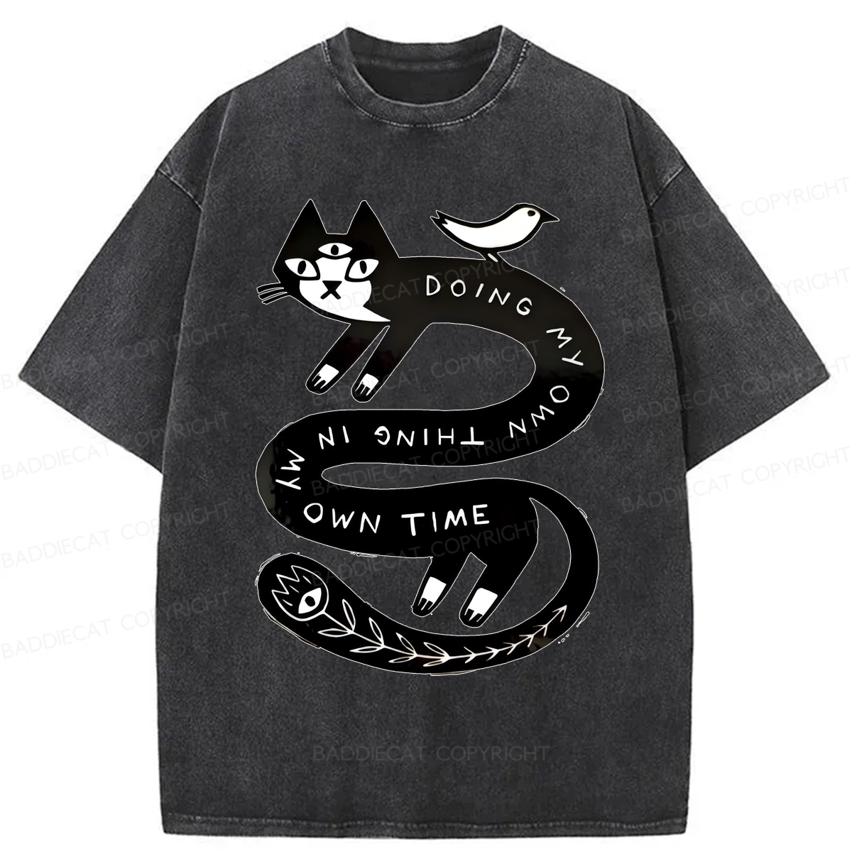 Baddiecat Doing My Own Thing Weird Cat Washed T-shirt