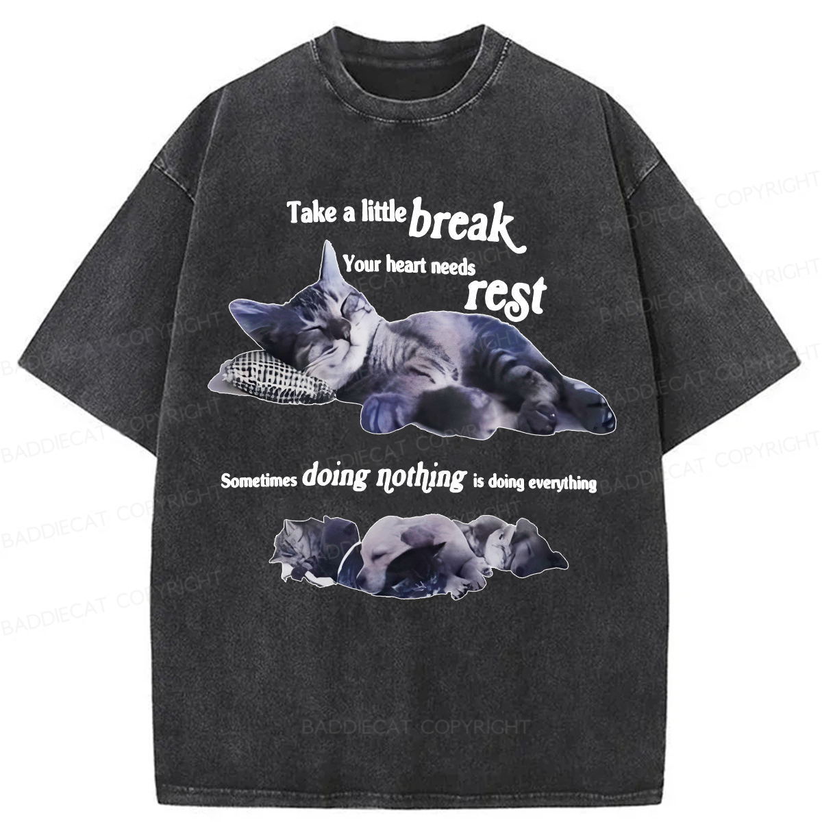 Baddiecat Take A Little Break Cats Washed T-shirt