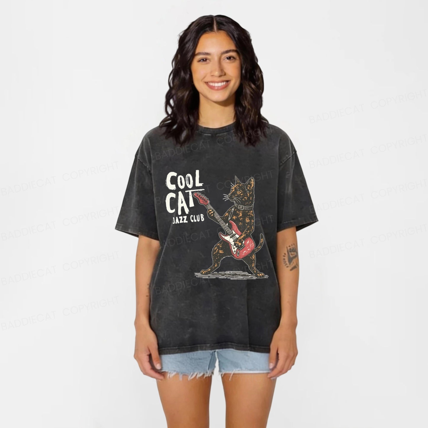 Baddiecat Cool Cat Band Washed T-shirt