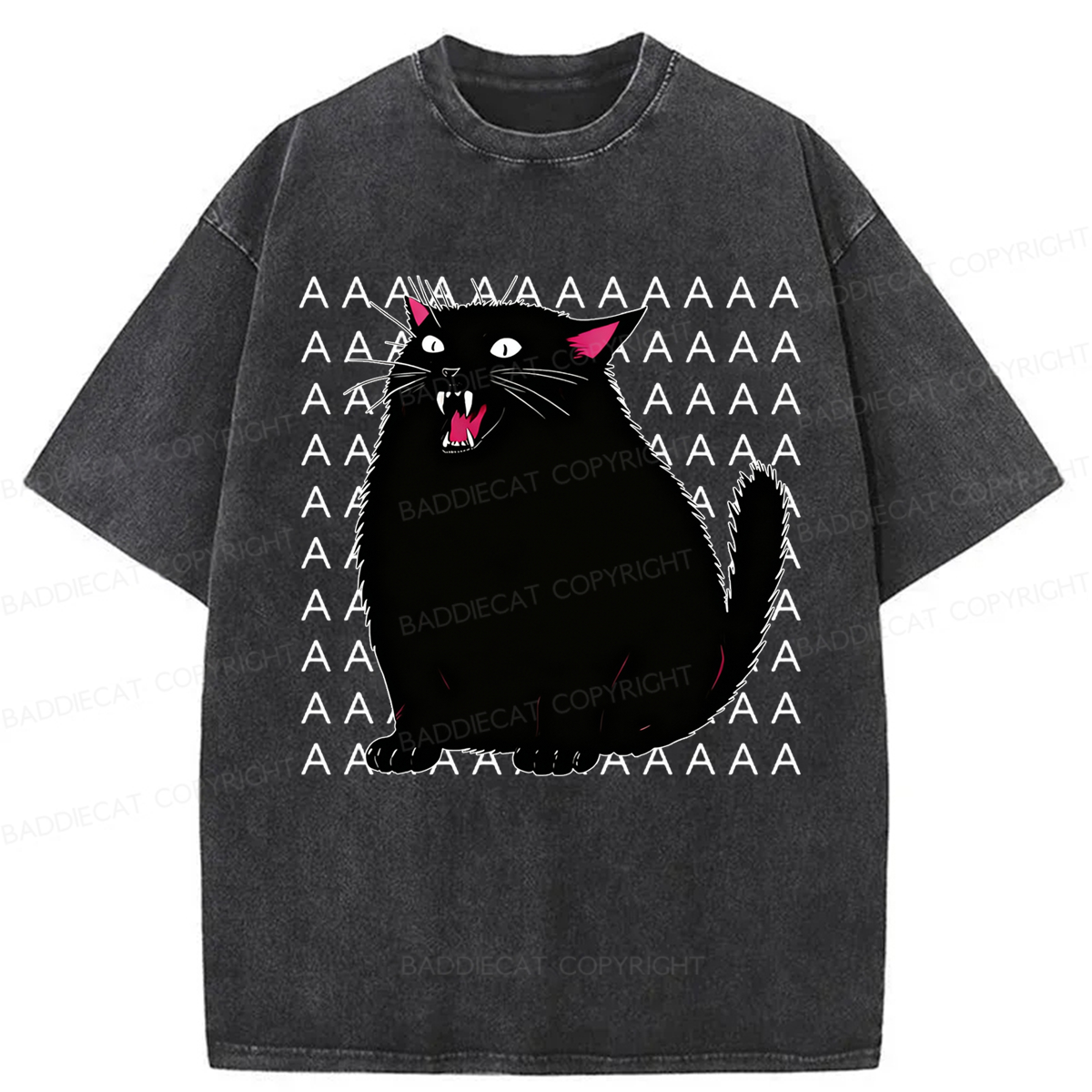 Baddiecat Screaming Cat Washed T-shirt