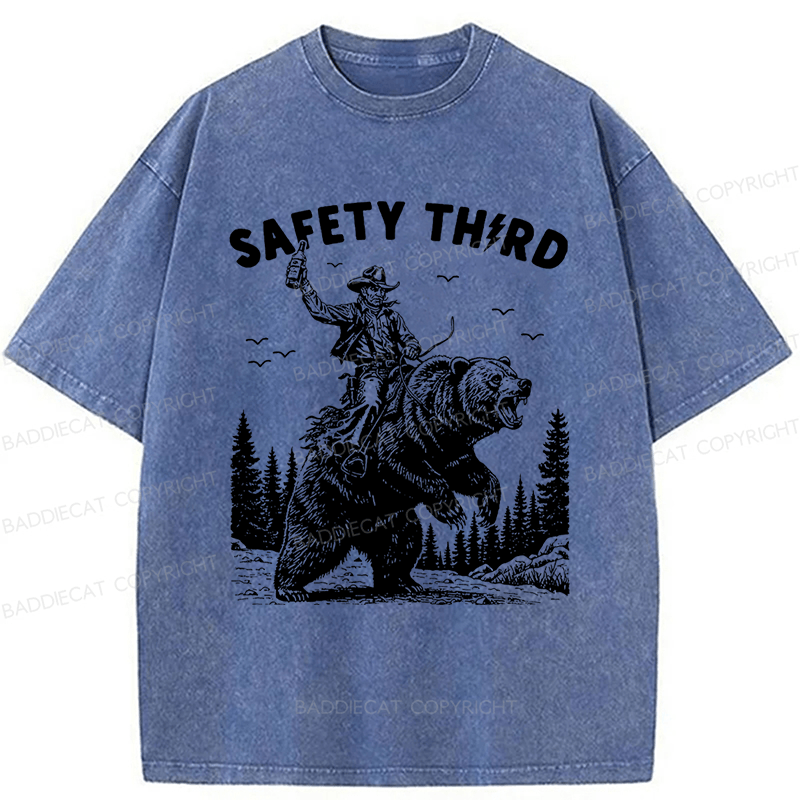 Baddiecat Safety Third Shirt Funny Washed T-shirt