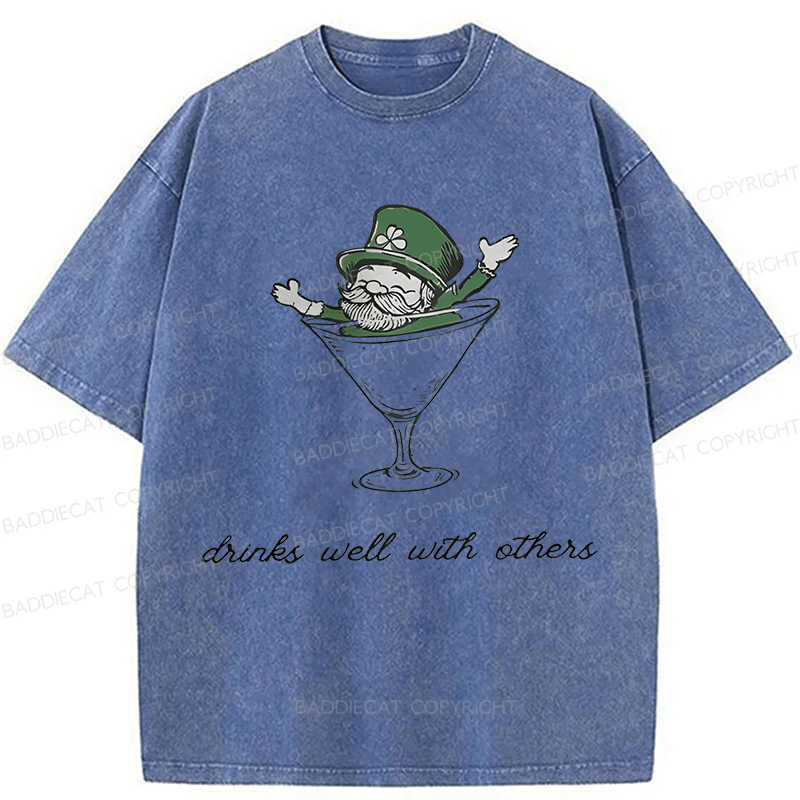 Baddiecat Leprechaun Martini Cocktail St Patrick's Day Washed T-shirt