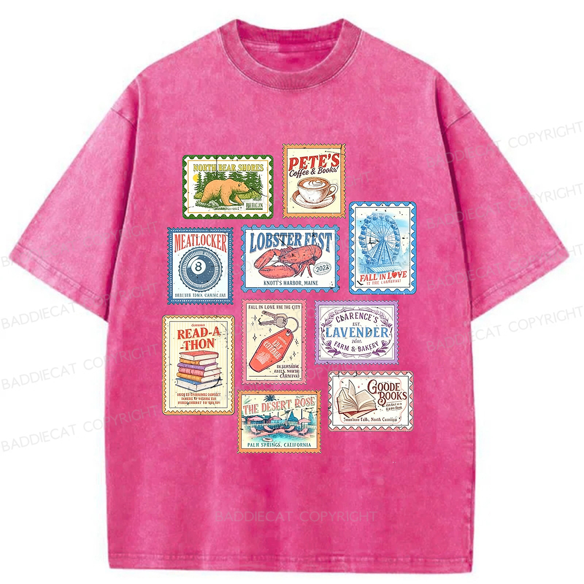 Baddiecat Emily Henry Books Stamp Washed T-shirt