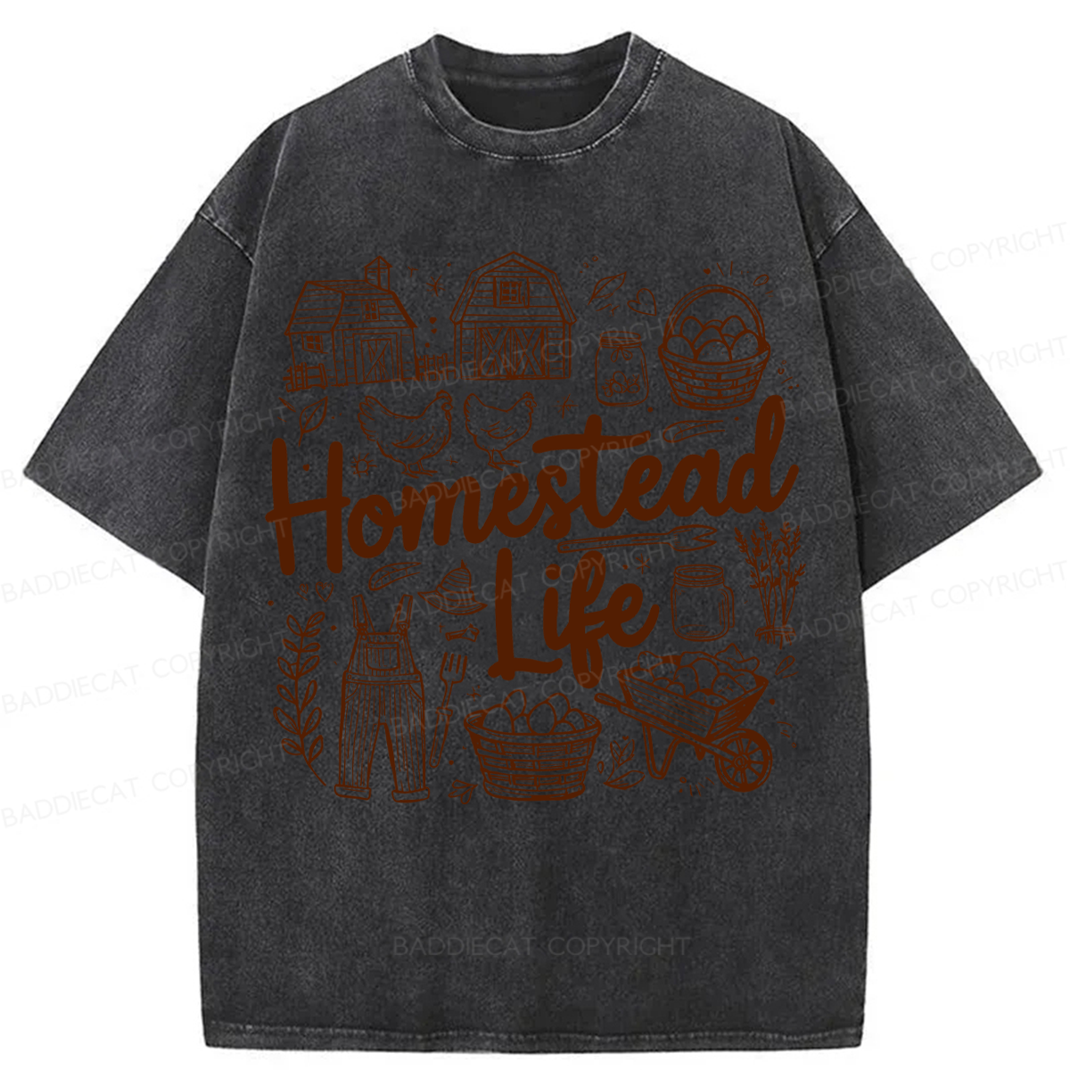 Baddiecat Homestead Life Washed T-shirt