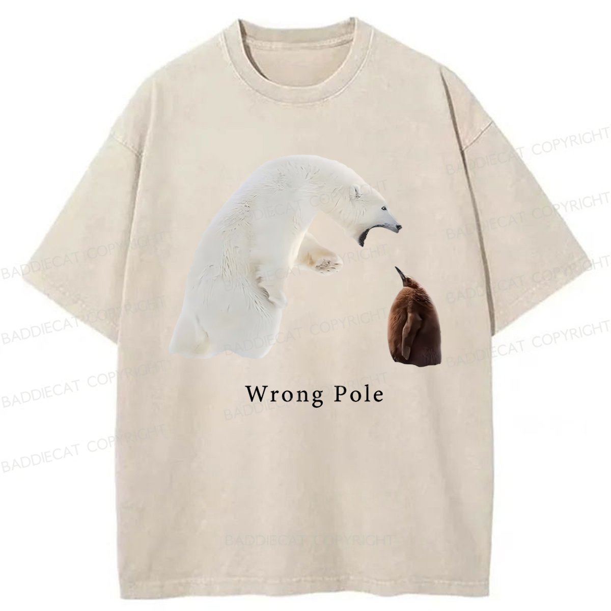 Baddiecat Funny Polar Bear And Penguin Washed T-shirt