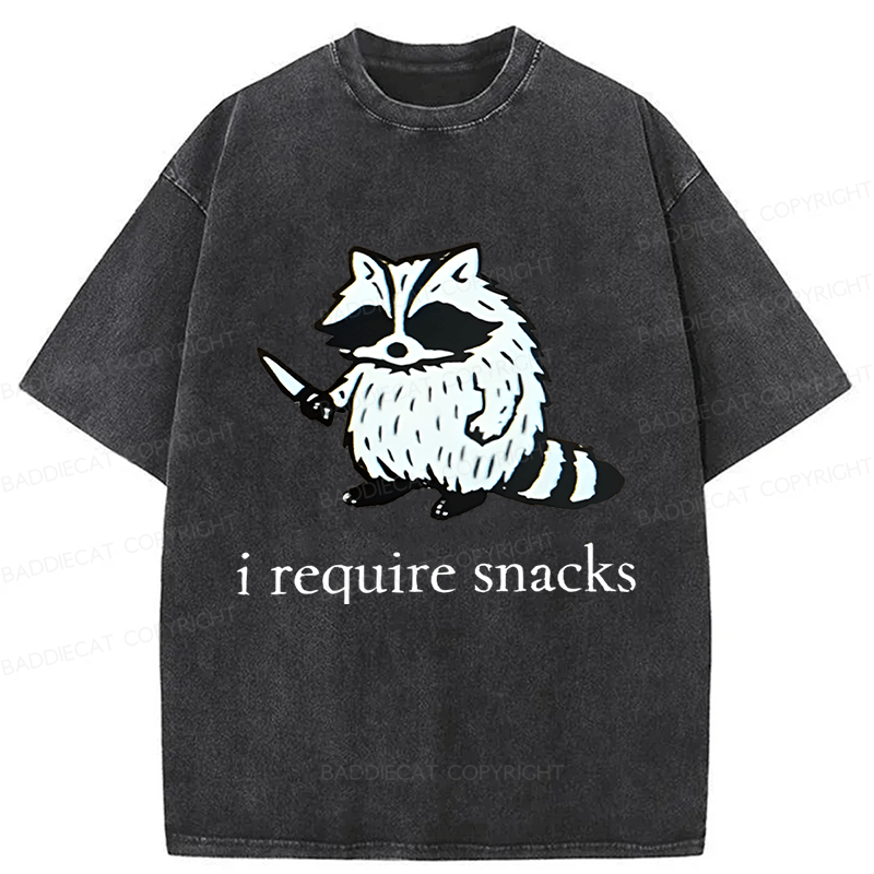 Baddiecat Raccoon I Require Snacks Washed T-shirt