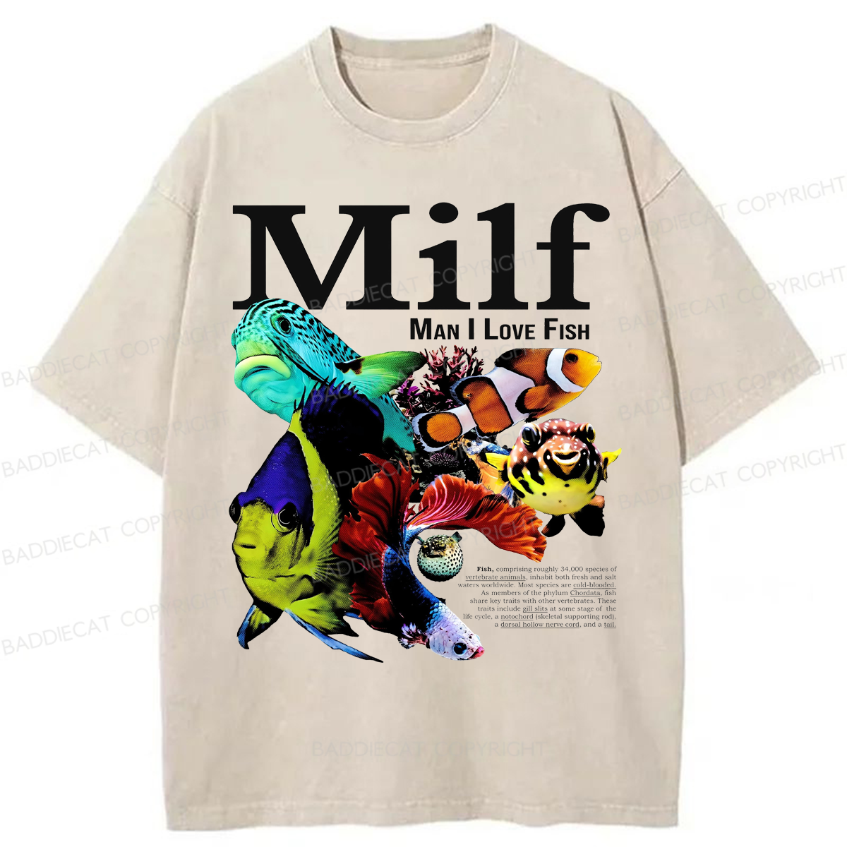 Baddiecat Man I Love Fish Washed T-shirt