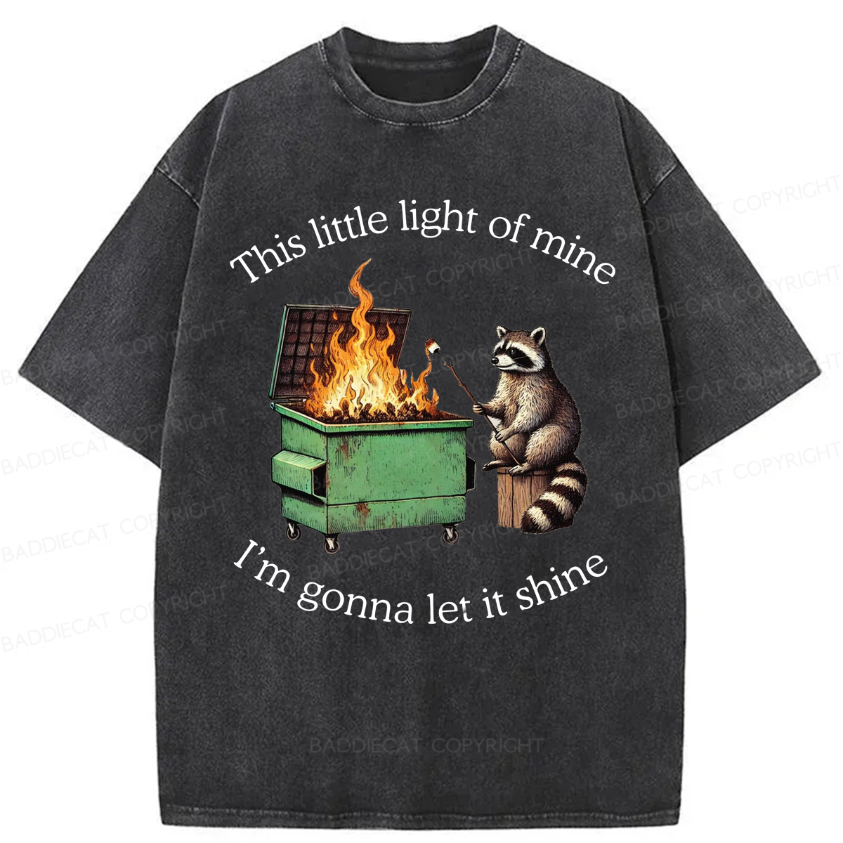 Baddiecat Shinning Bright Funny Raccoon Washed T-shirt