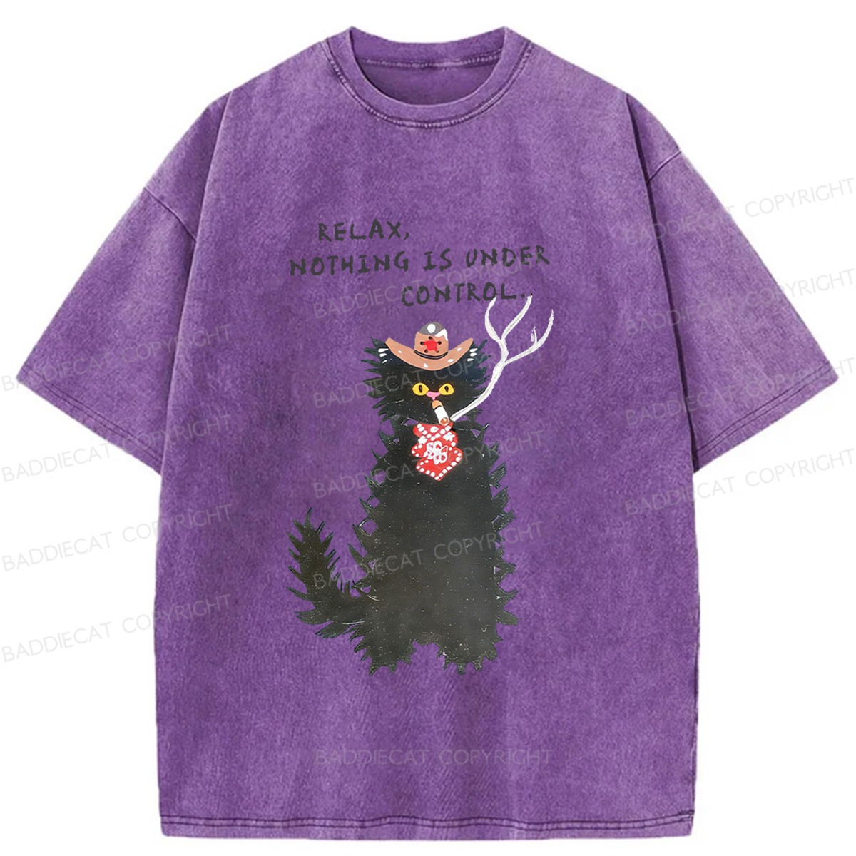 Baddiecat Relaxing Cat Washed T-shirt