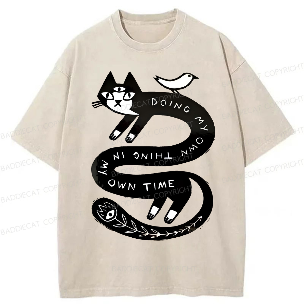 Baddiecat Doing My Own Thing Weird Cat Washed T-shirt
