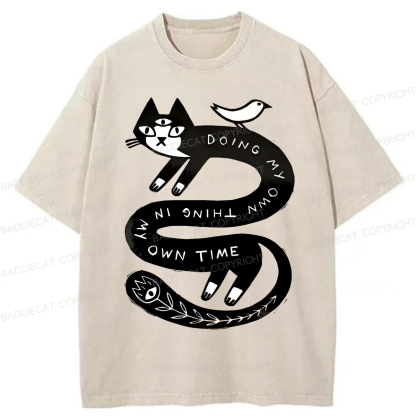 Baddiecat Doing My Own Thing Weird Cat Washed T-shirt