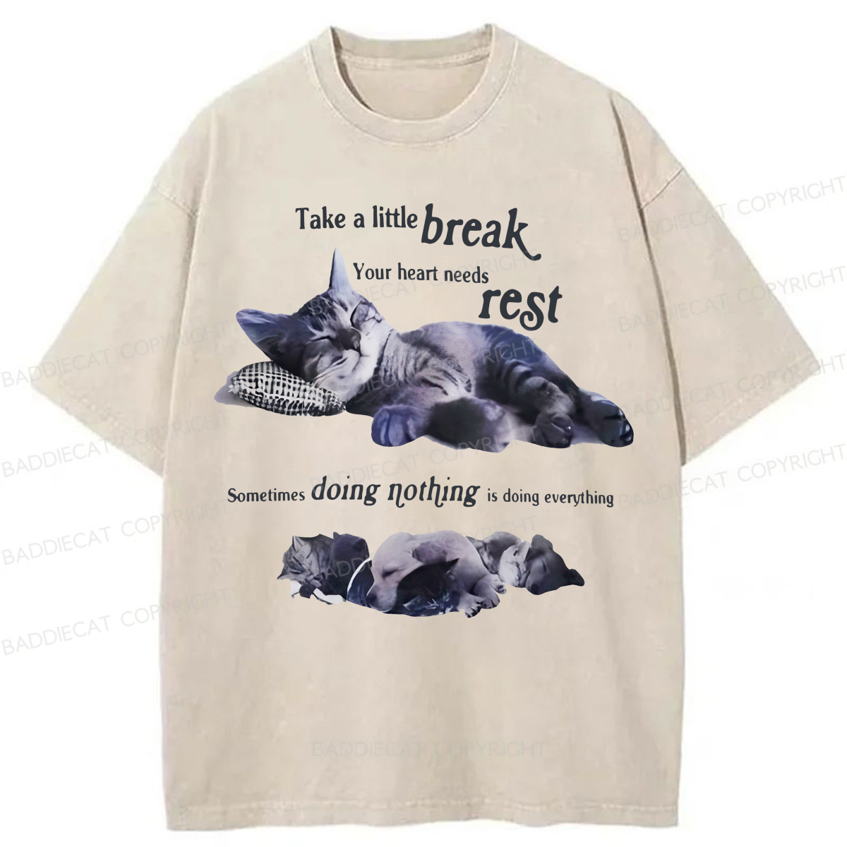 Baddiecat Take A Little Break Cats Washed T-shirt