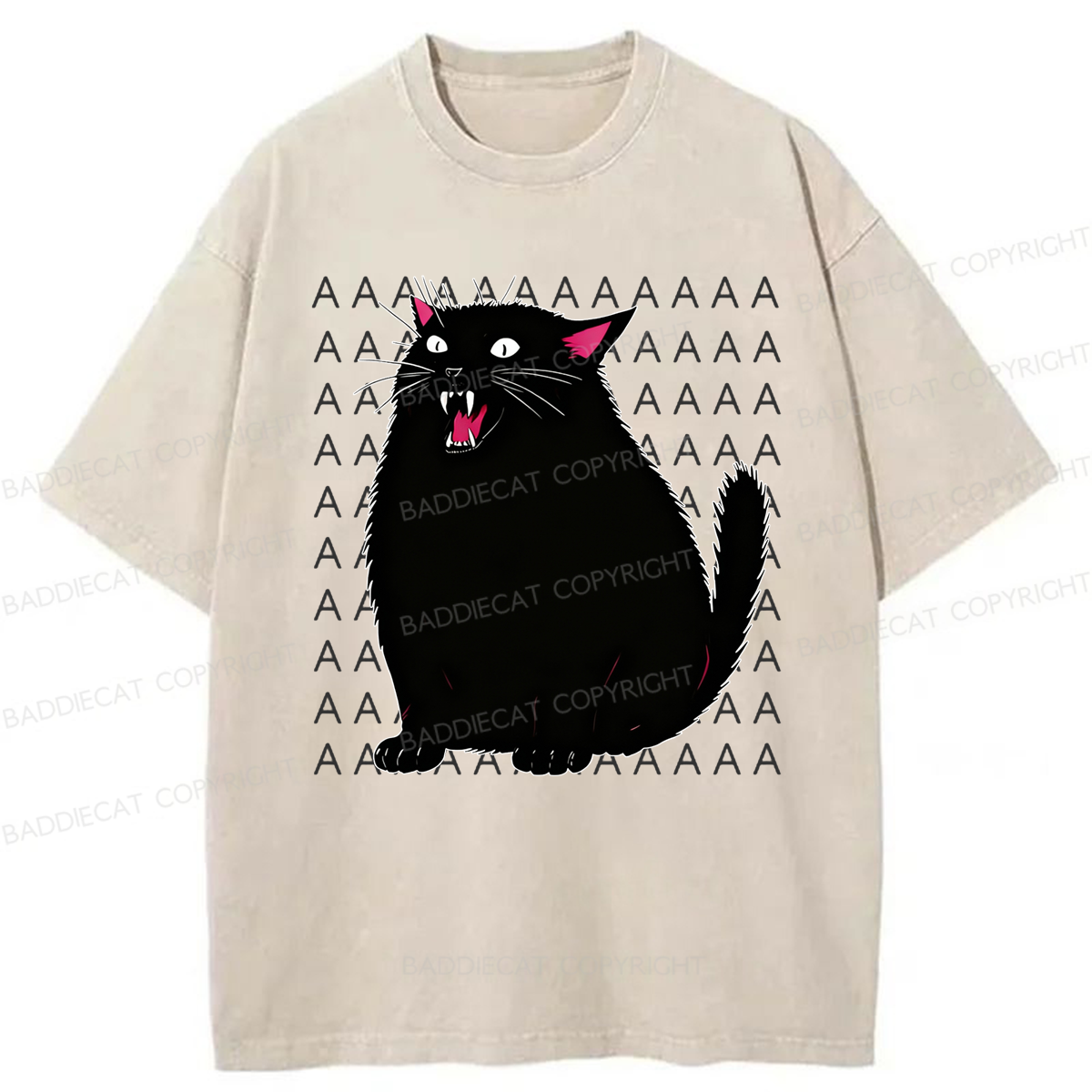 Baddiecat Screaming Cat Washed T-shirt