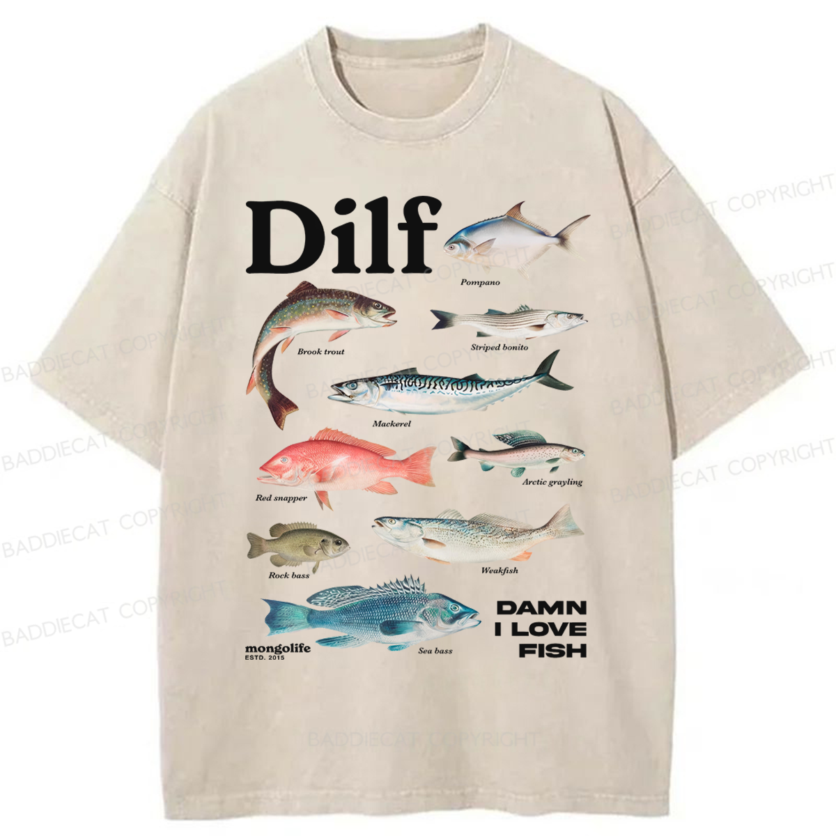 Baddiecat Damn I Love Fish Washed T-shirt