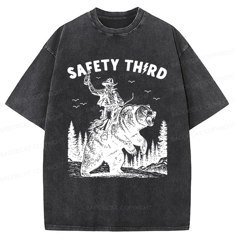 Baddiecat Safety Third Shirt Funny Washed T-shirt