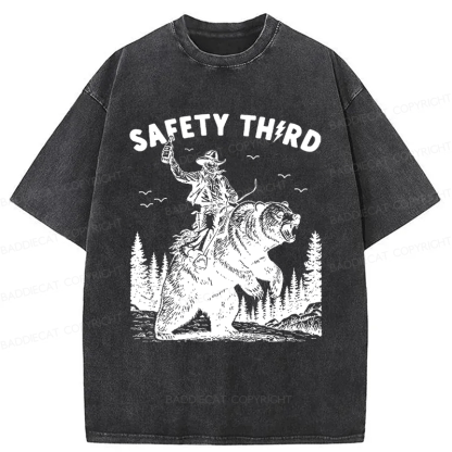 Baddiecat Safety Third Shirt Funny Washed T-shirt