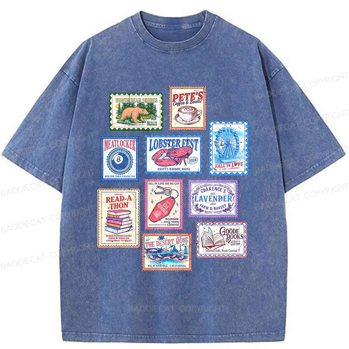 Baddiecat Emily Henry Books Stamp Washed T-shirt