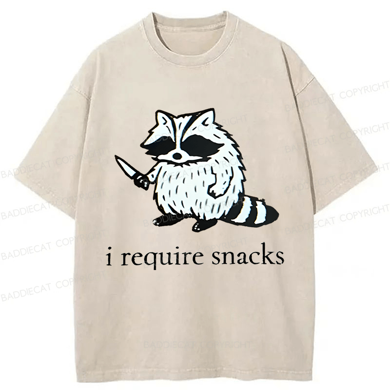 Baddiecat Raccoon I Require Snacks Washed T-shirt
